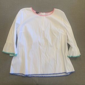 Talbots White Blouse with Pink, Blue, and Green Trim